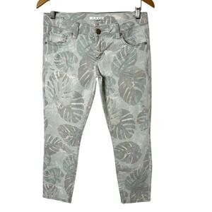 Cabi Women's Palm Leaf Print Skinny Crop Ankle Jeans 4 Light Green Low Rise 227